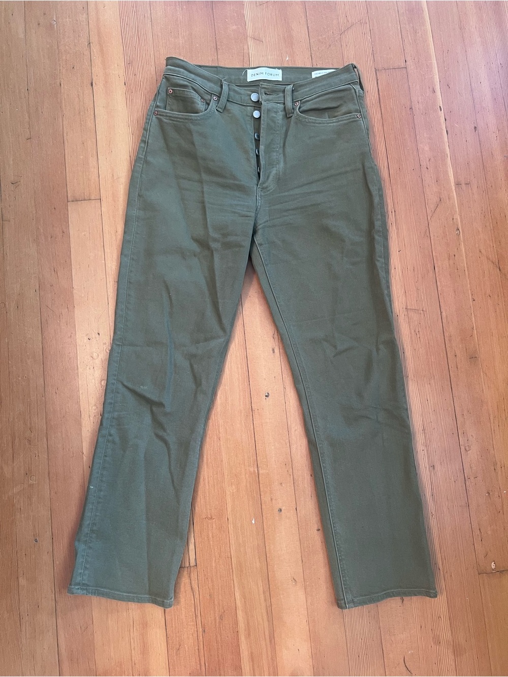 Denim Forum High-Rise Straight Jeans in Olive